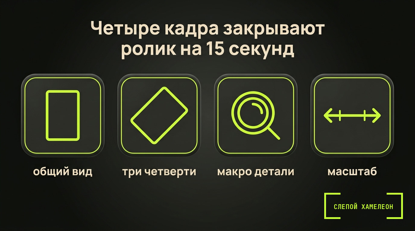 Четыре кадра на телефон: общий вид, три четверти, макро и масштаб