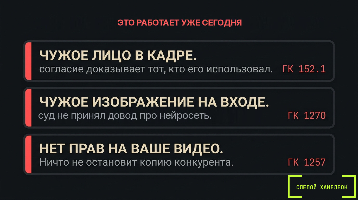 Три реальных риска: чужое лицо, чужая картинка, отсутствие прав