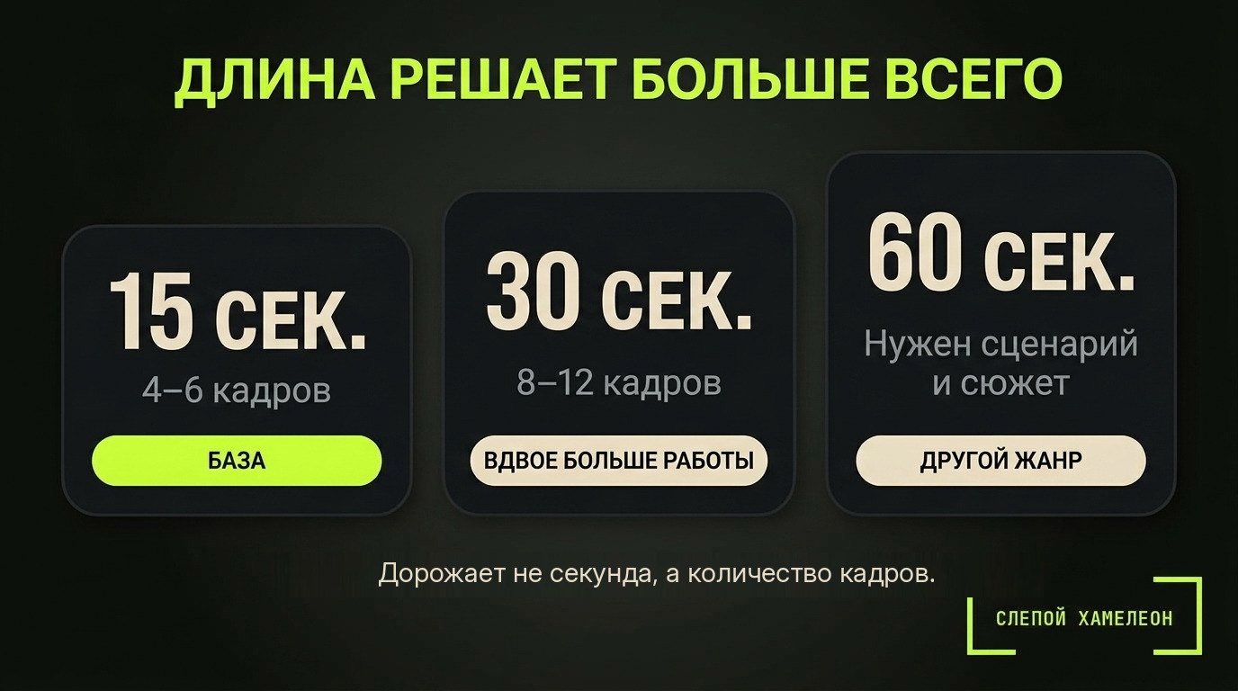 Пятнадцать, тридцать и шестьдесят секунд: растёт число кадров