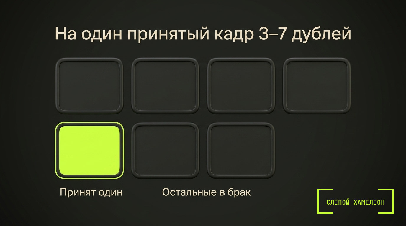 Сетка из семи дублей одного кадра, принят один