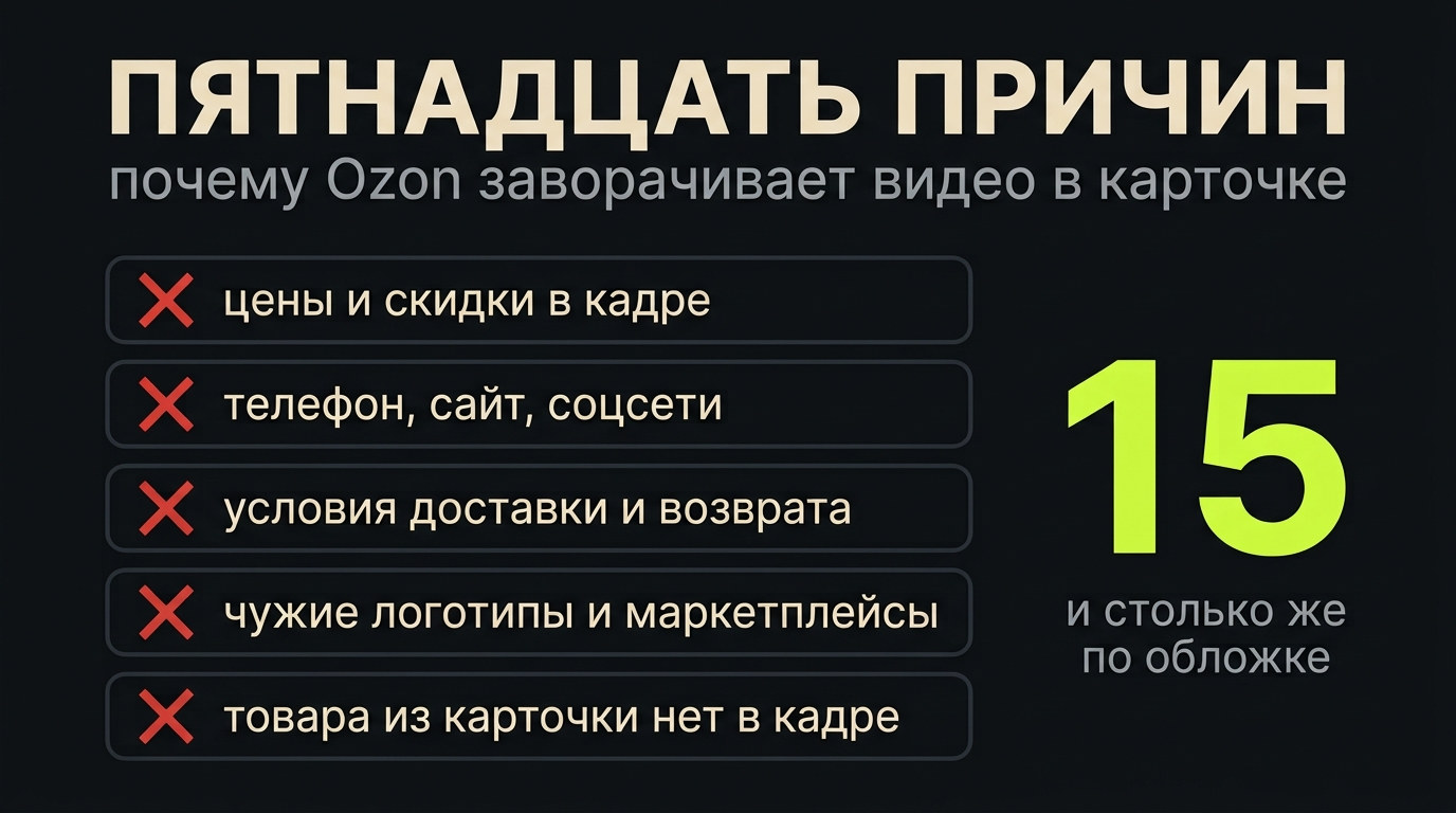 Пятнадцать причин отказа Ozon по видео