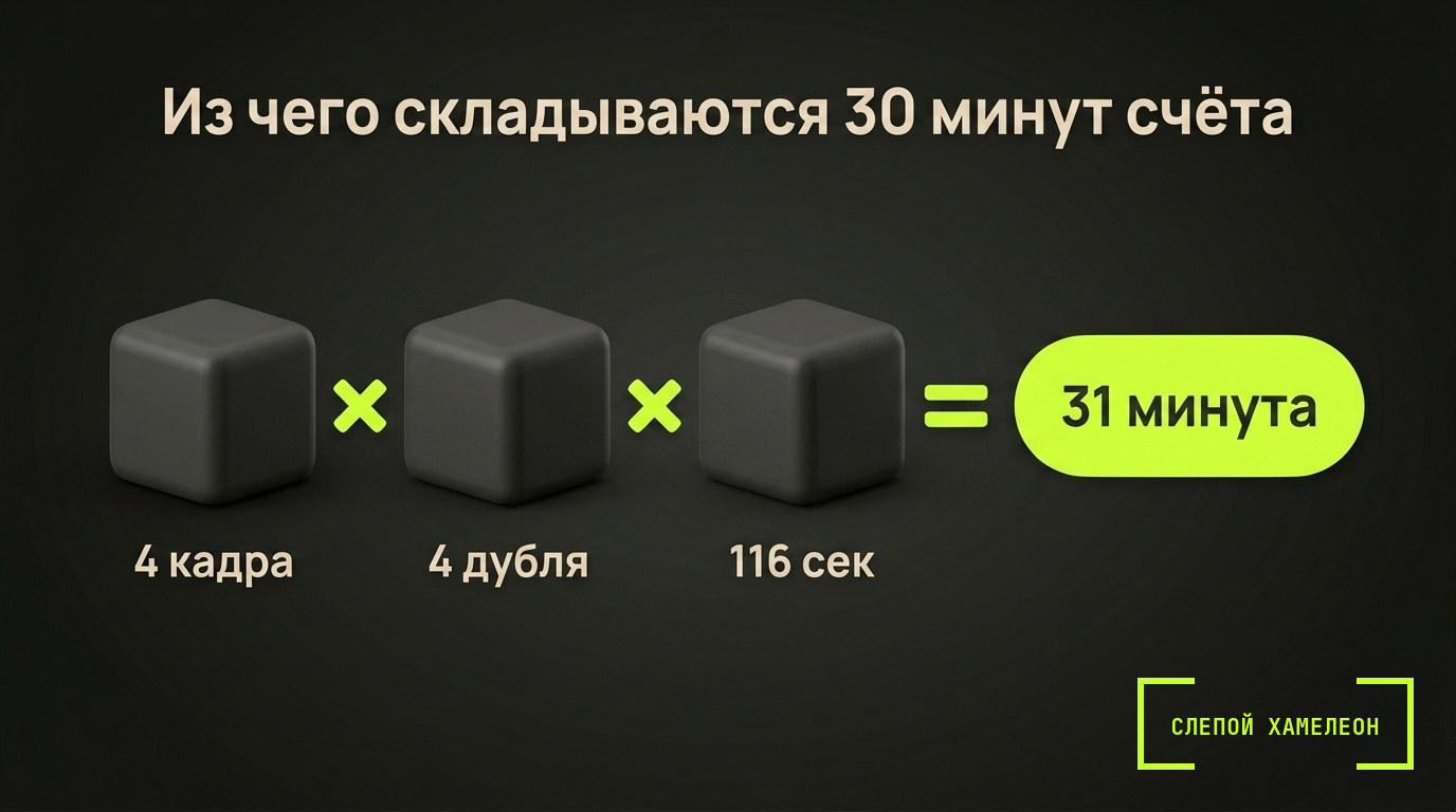 Схема расчёта: кадры умножить на дубли умножить на время генерации