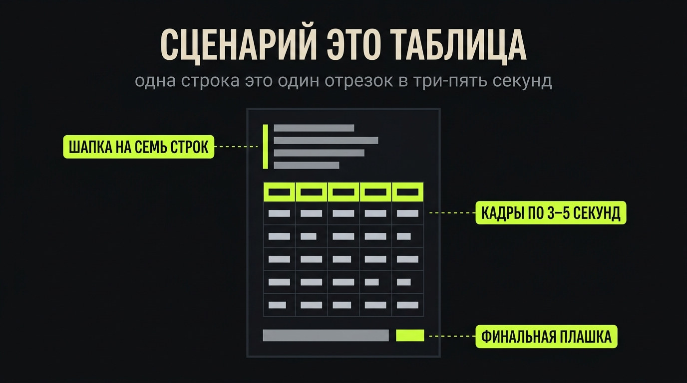 Шаблон сценария: шапка, покадровая таблица, подвал
